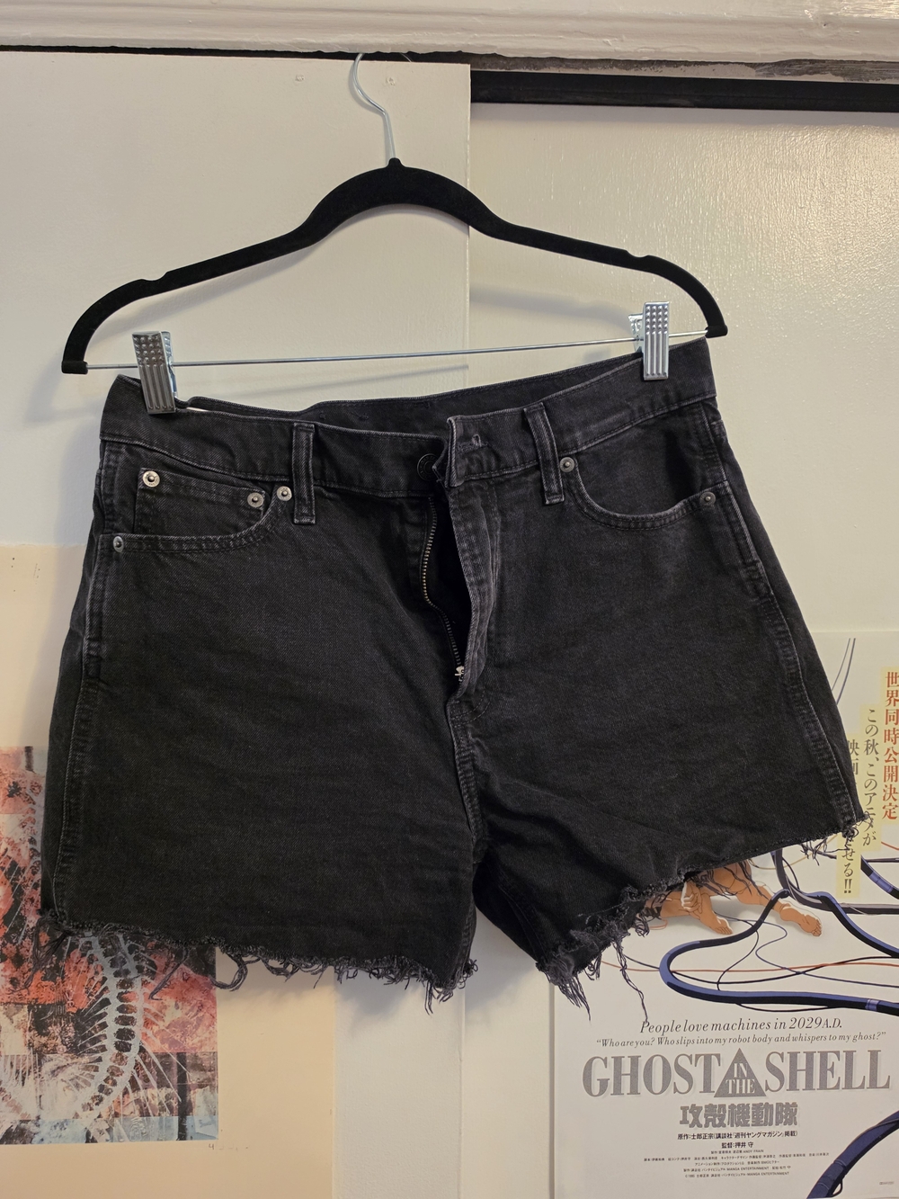 GAP Black Frayed Hem High-Rise Denim Shorts